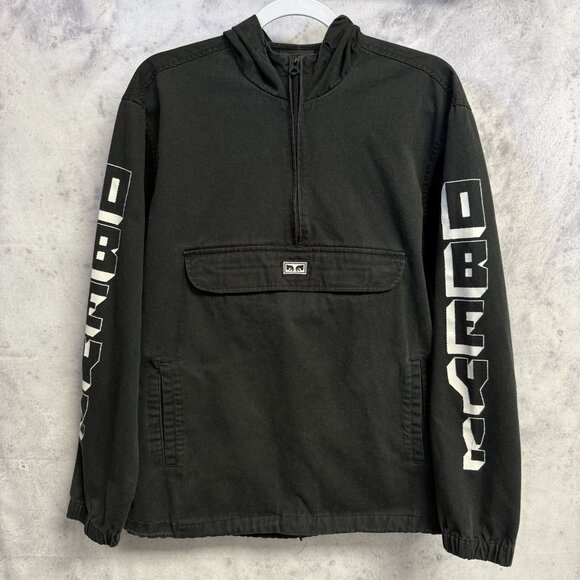 Obey Worldwide Jacket Mens Medium Black Anorak Skate Streetwear - Picture 1 of 10